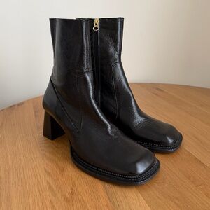 ASOS Black Heeled Boots with Square Toe